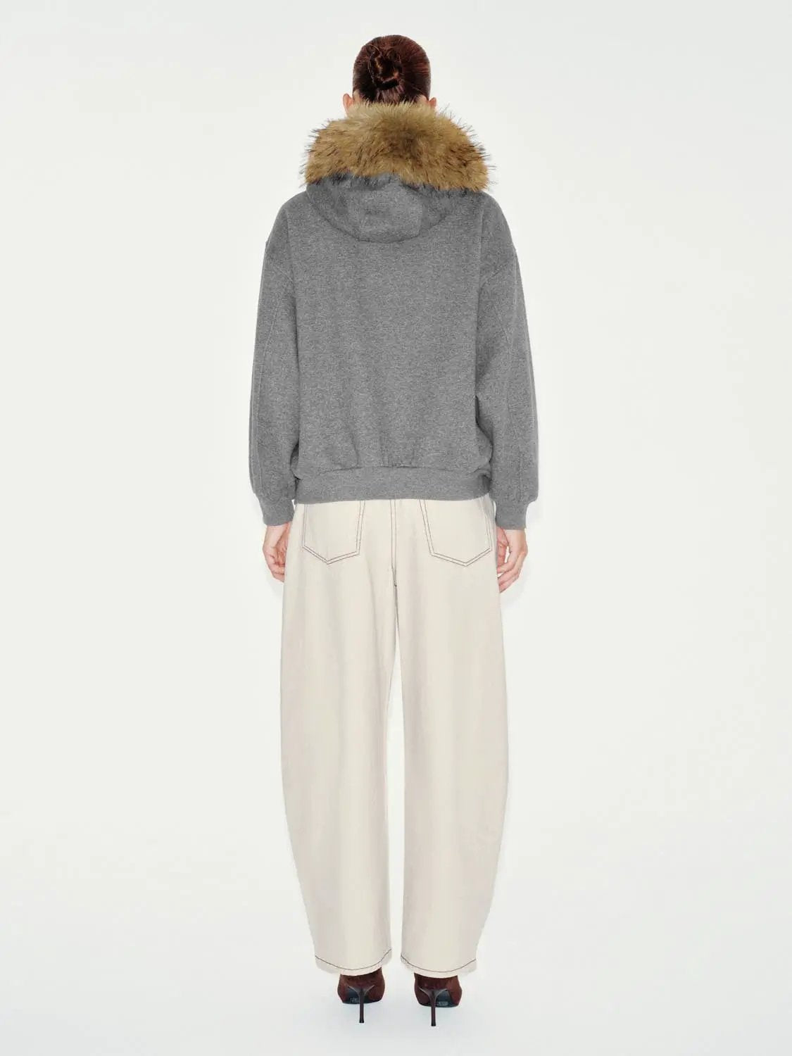 Belted Contrast Stitching Cotton Wide-leg Pants