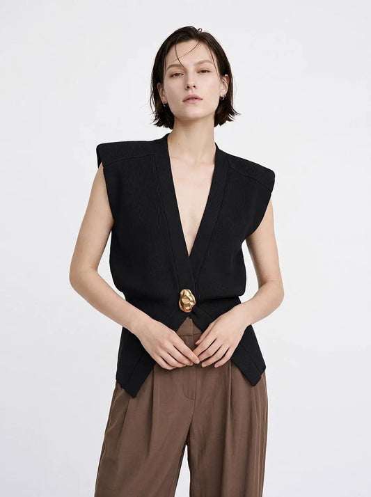 Sleeveless Knitted V-Neck Cardigans