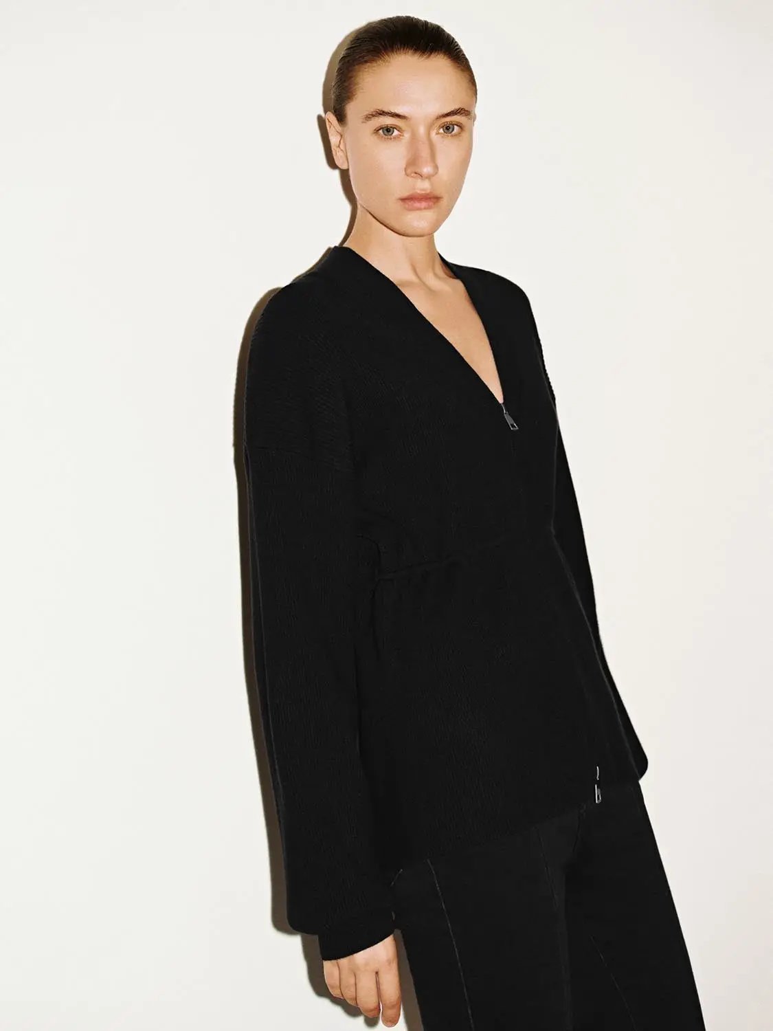 Zip Up Balloon Sleeve Knitted Cardigans