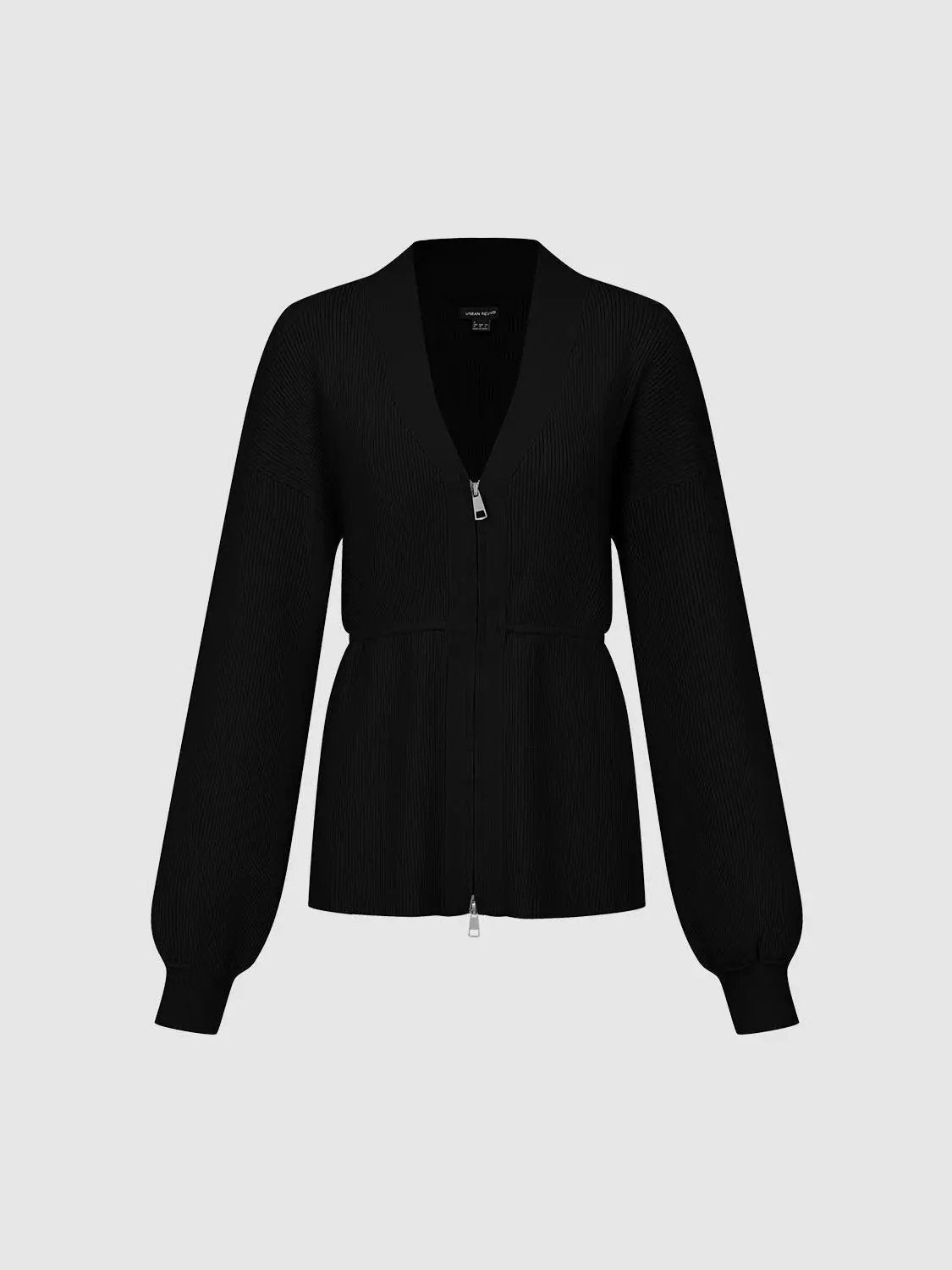 Zip Up Balloon Sleeve Knitted Cardigans
