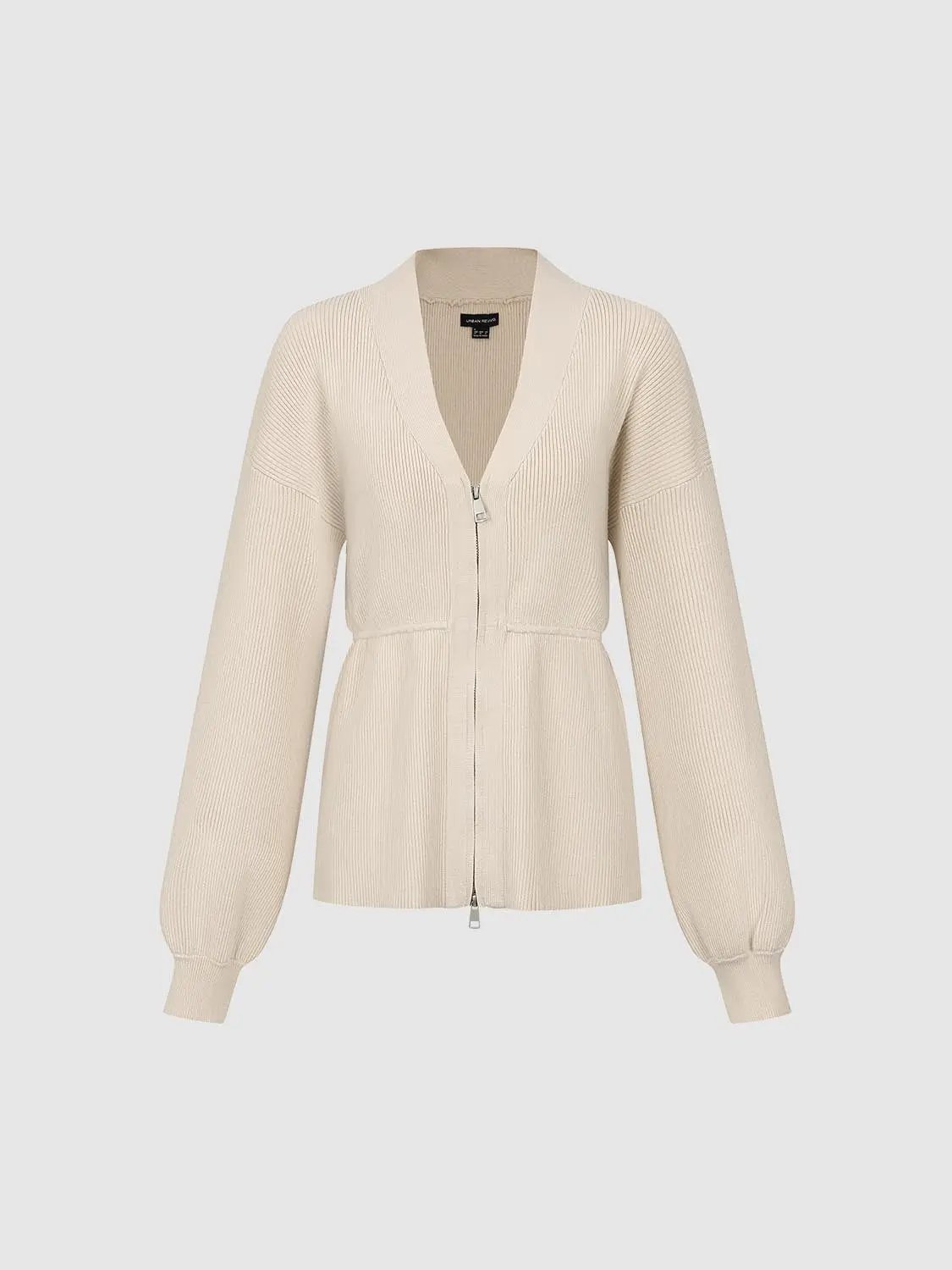 Zip Up Balloon Sleeve Knitted Cardigans