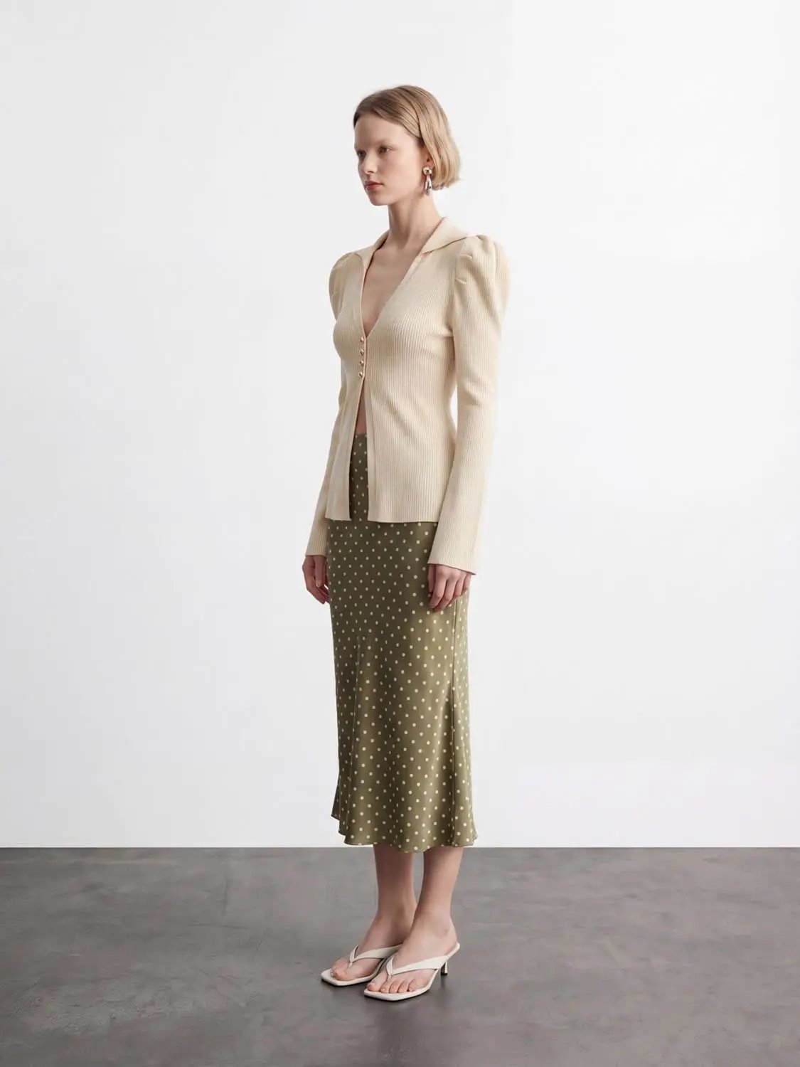 Puff Shoulder Tailored Knitted Cardigan