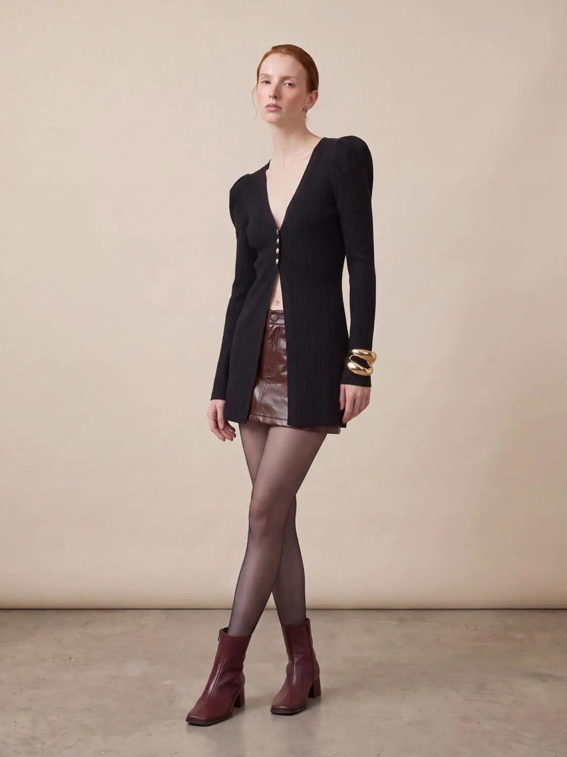 Puff Shoulder Tailored Knitted Cardigan