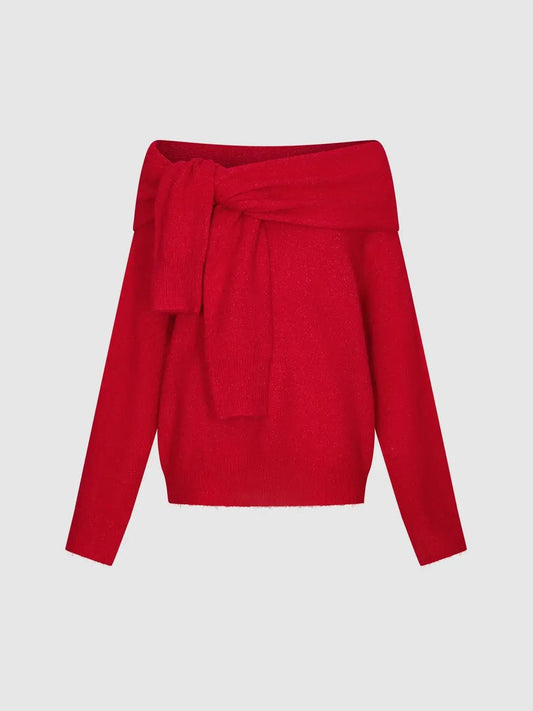 Wrap Front Tie Textured Long Sleeve Pullover