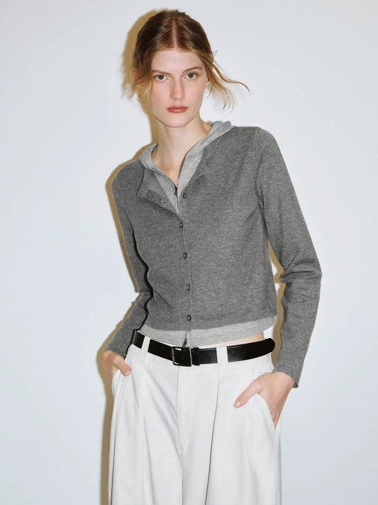 Zip Front Long Sleeve Hooded Knit Cardigan