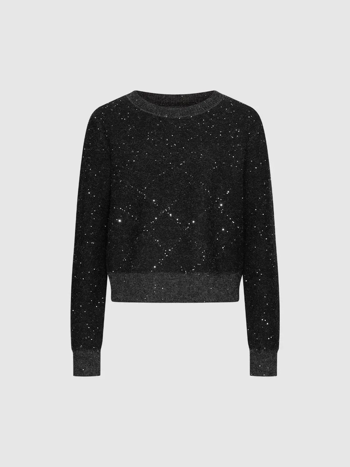 Textured Dotted Ribbed Hem Crew Neck Long Sleeve Sweater