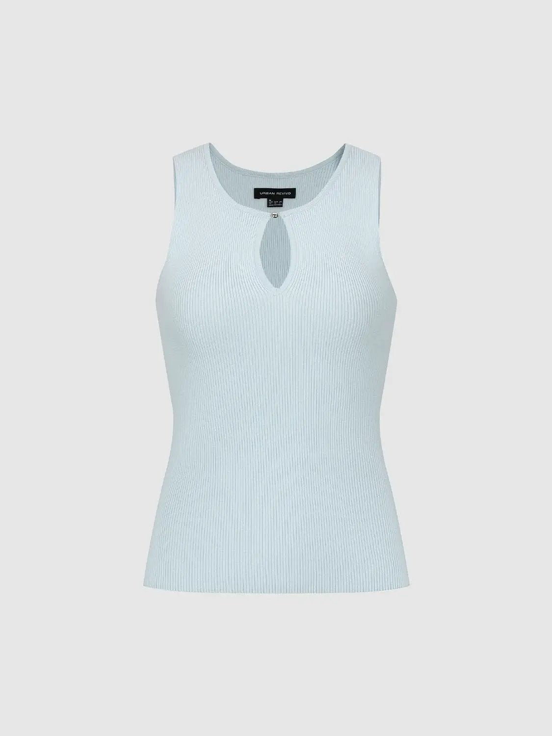 Fitted Ribbed Knit Keyhole Sleeveless Tank Top