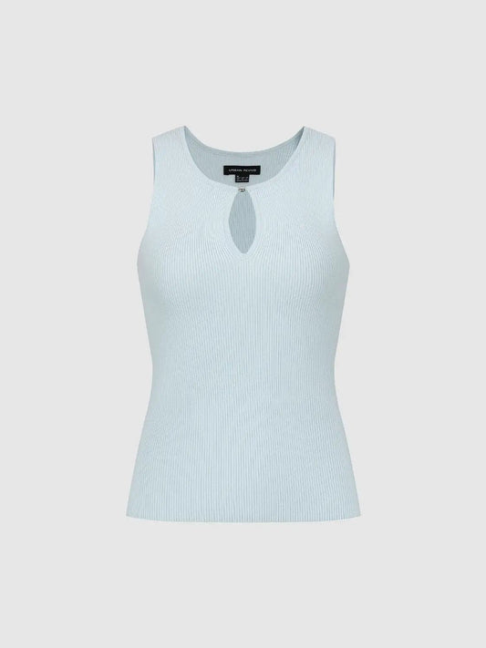 Fitted Ribbed Knit Keyhole Sleeveless Tank Top