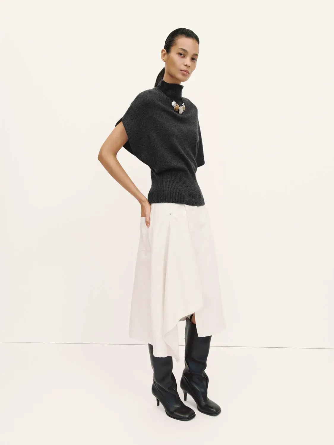 Knit Mock Neck Ribbed Hem Short Sleeve Sweater