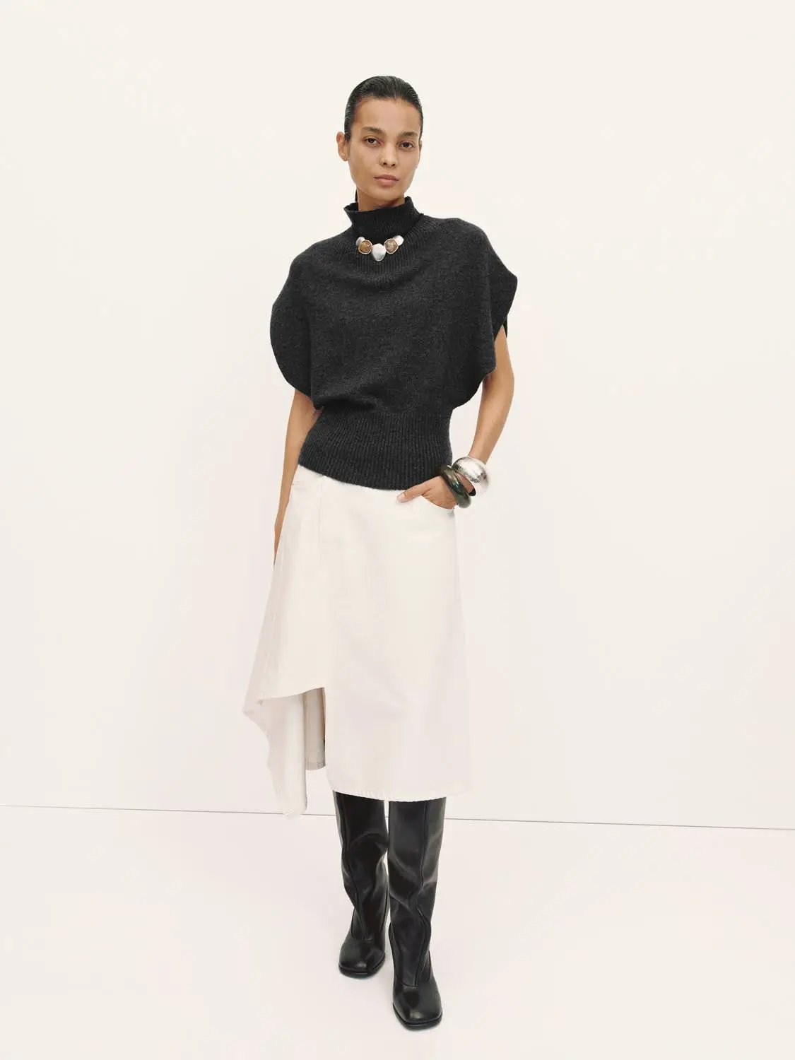 Knit Mock Neck Ribbed Hem Short Sleeve Sweater