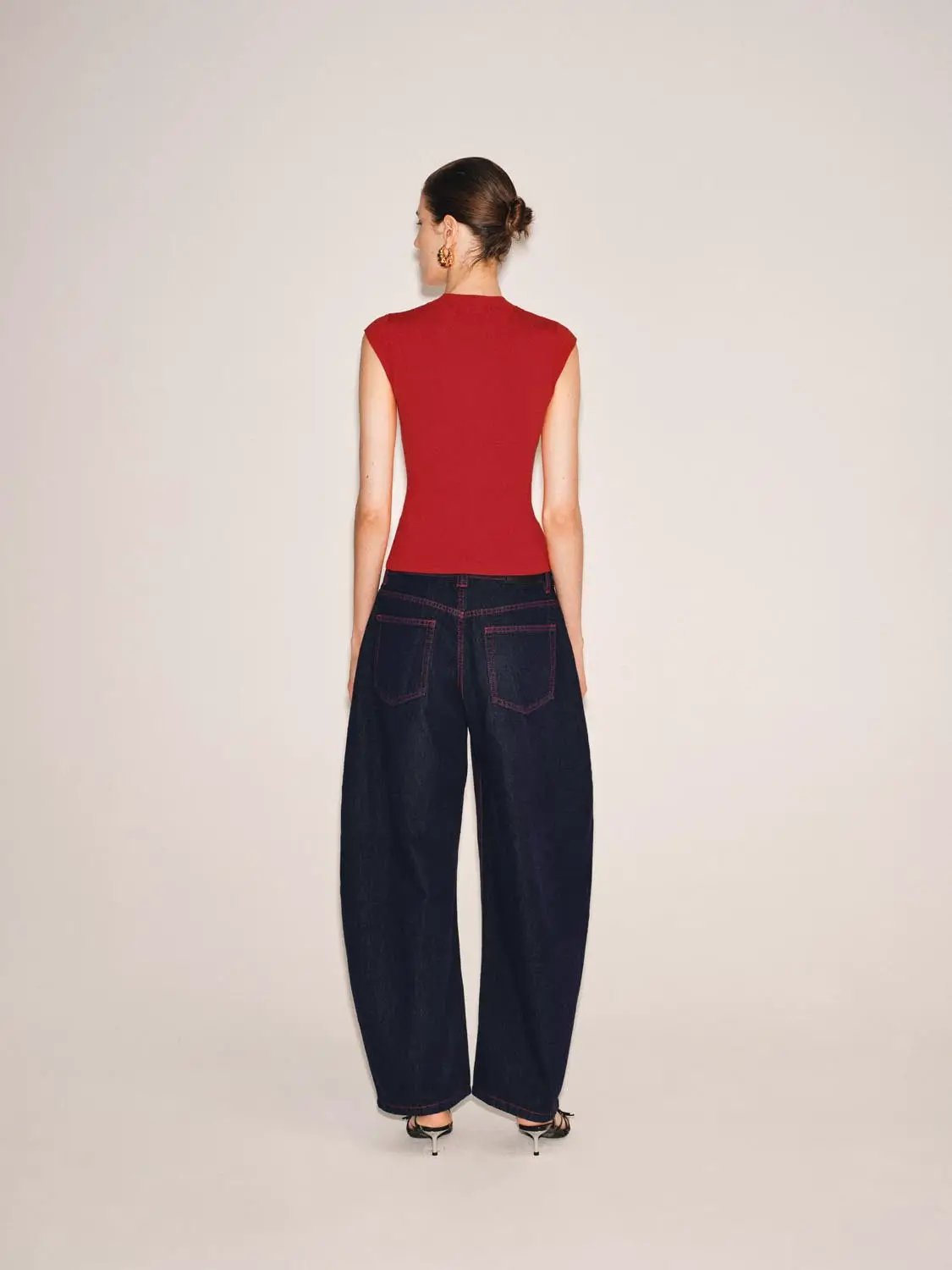 Button High Collar Knit Top