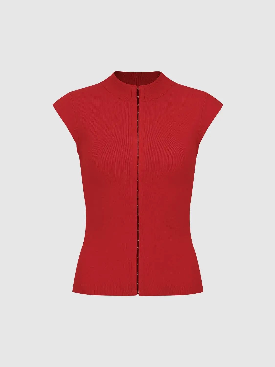 Button High Collar Knit Top