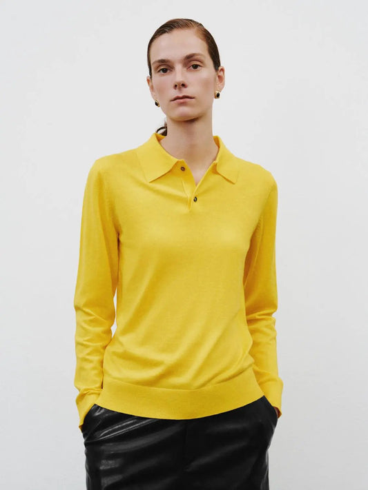 Polo Collar Long Sleeve Fitted Knit Sweater