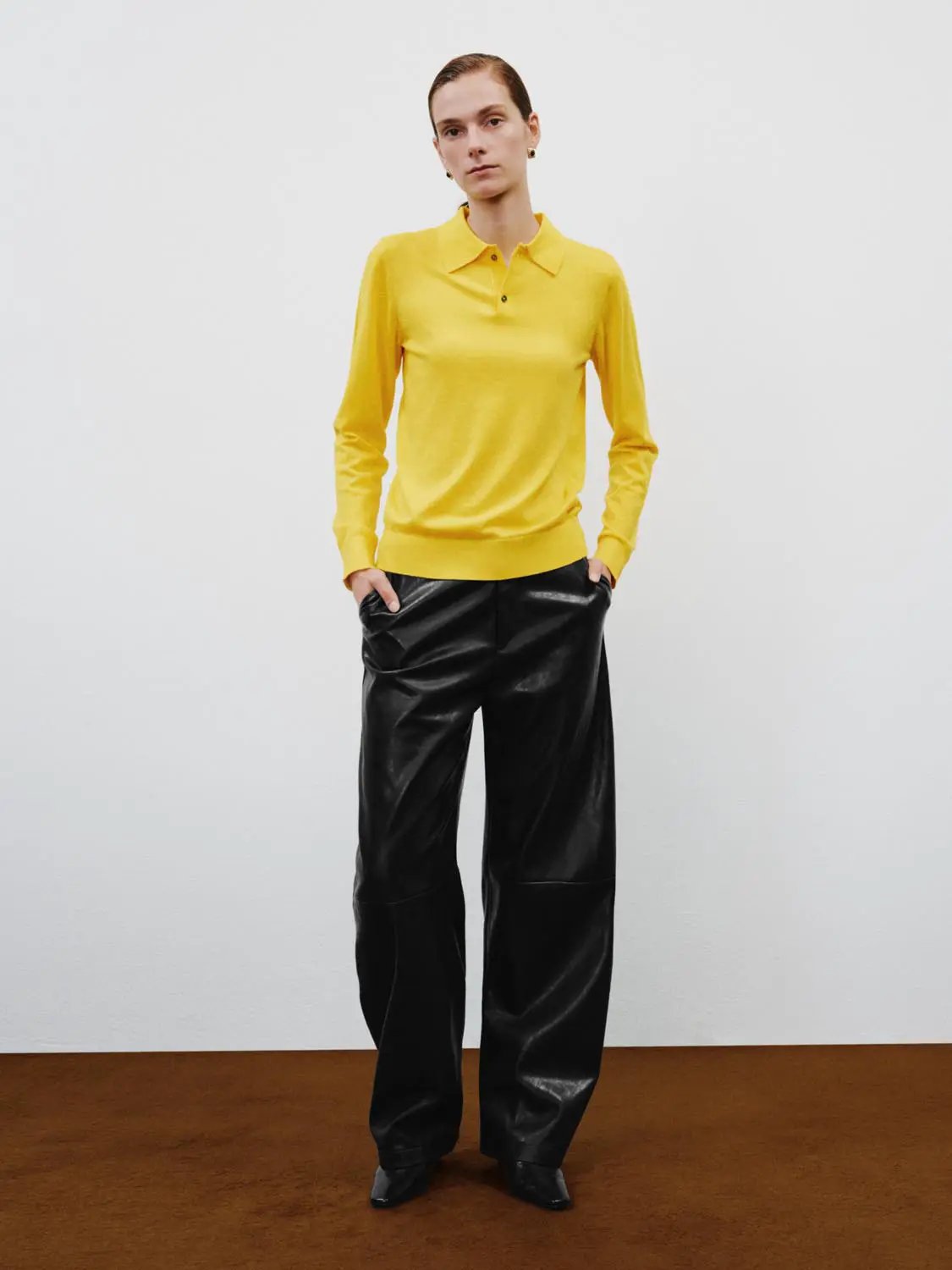 Polo Collar Long Sleeve Fitted Knit Sweater