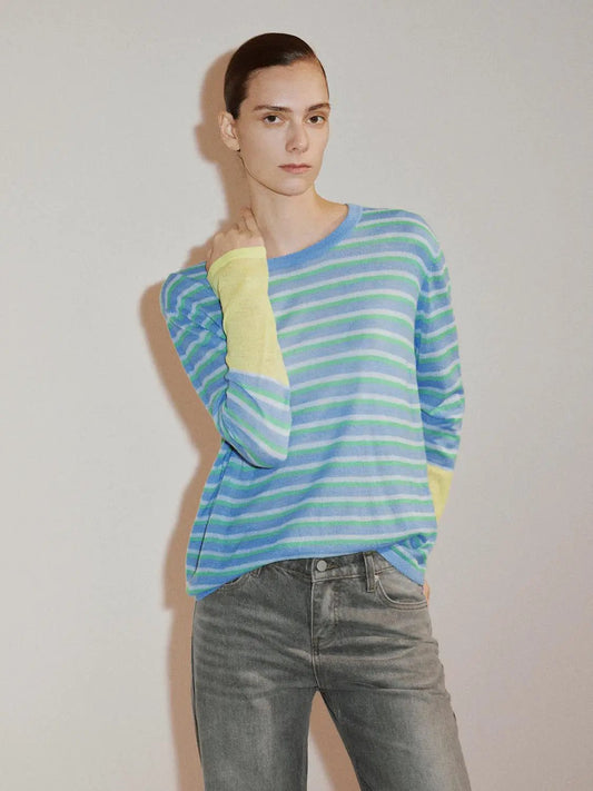 Color Block Striped Long Sleeve Crew Neck Sweater