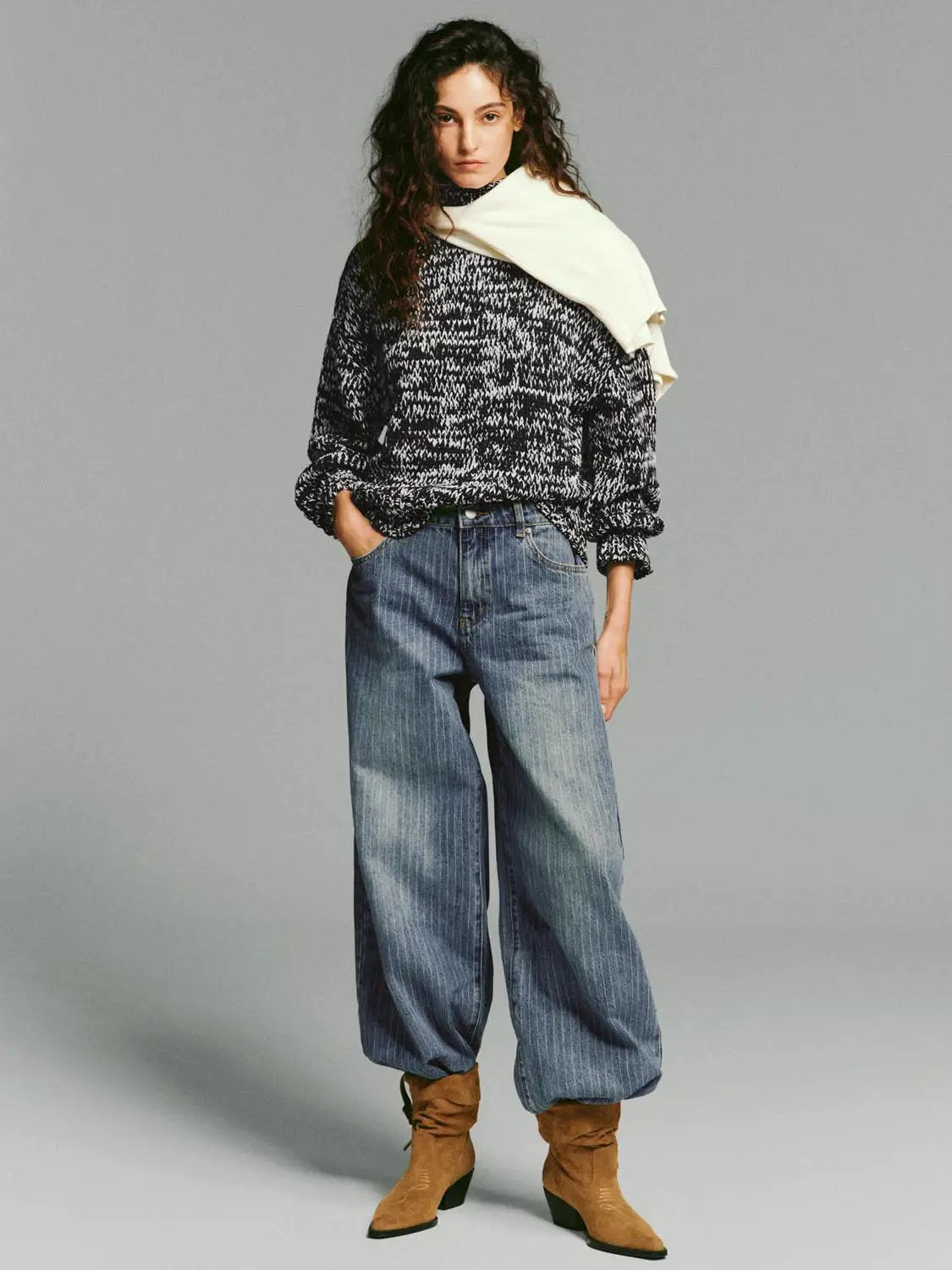 Textured Knit Mock Neck Long Sleeve Sweater