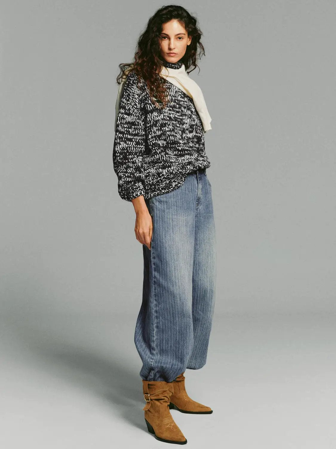 Textured Knit Mock Neck Long Sleeve Sweater