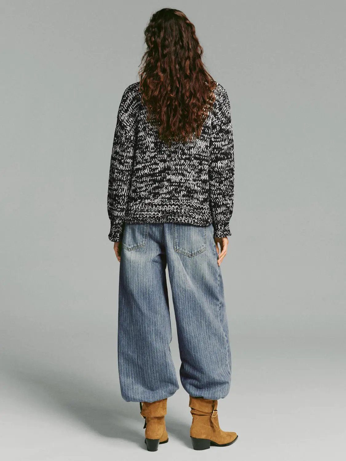 Textured Knit Mock Neck Long Sleeve Sweater