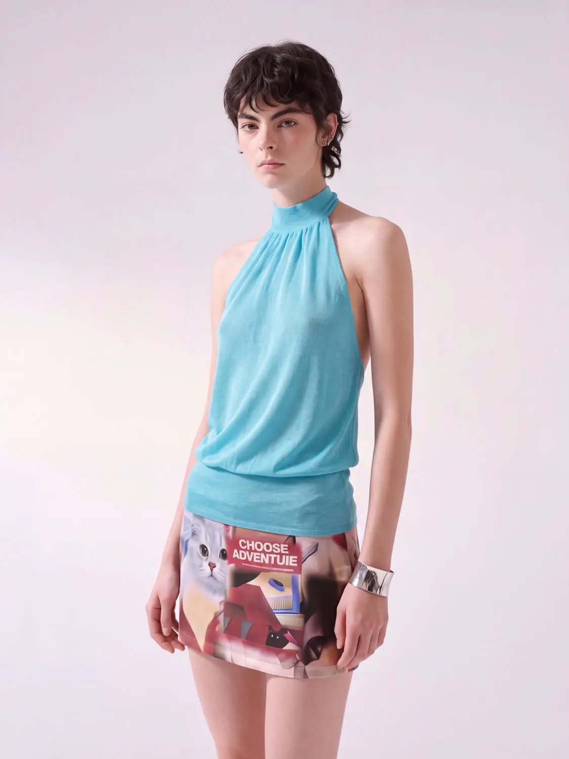 Metallic Knitted Halter Neck Sleeveless Top