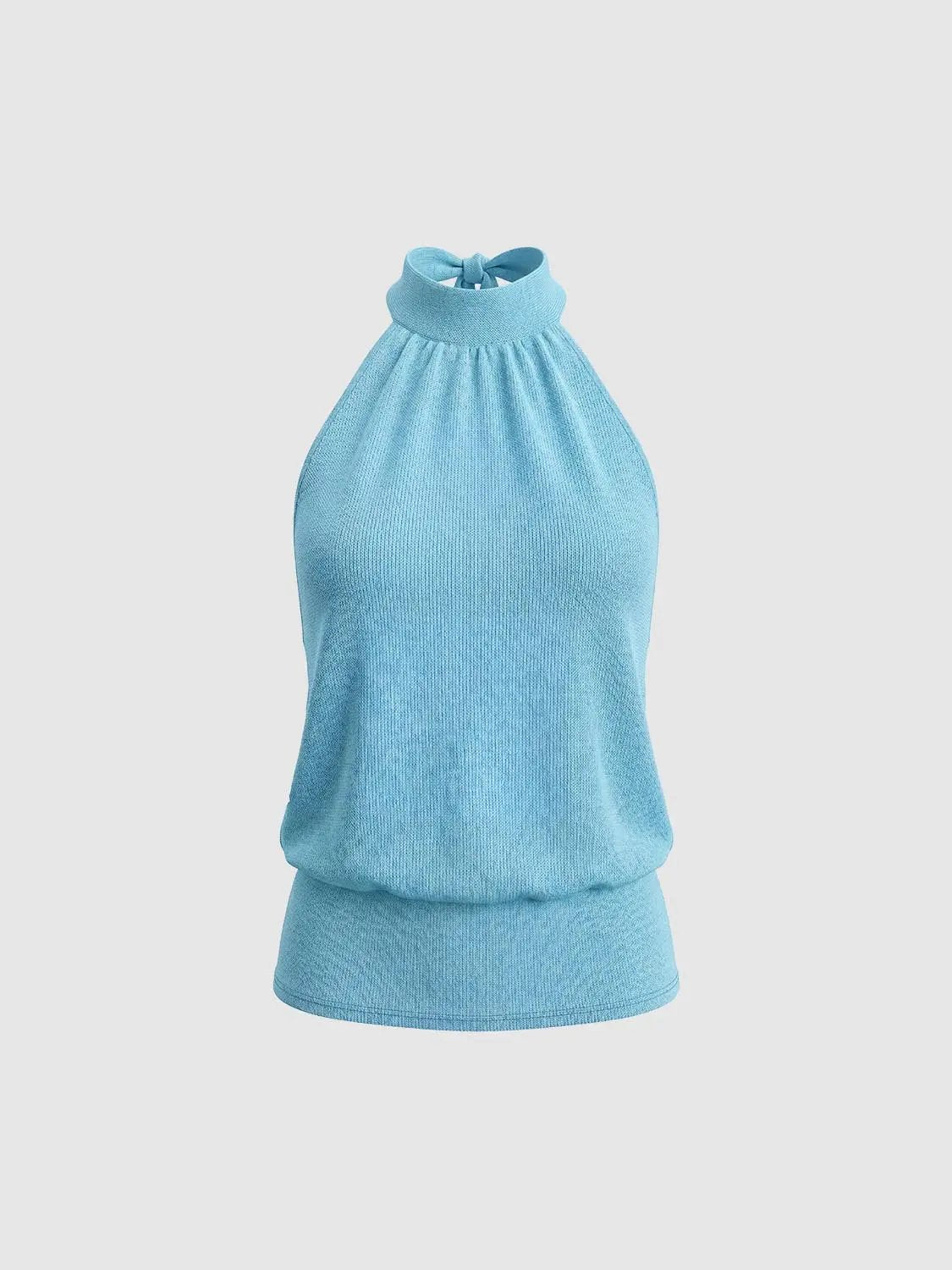 Metallic Knitted Halter Neck Sleeveless Top