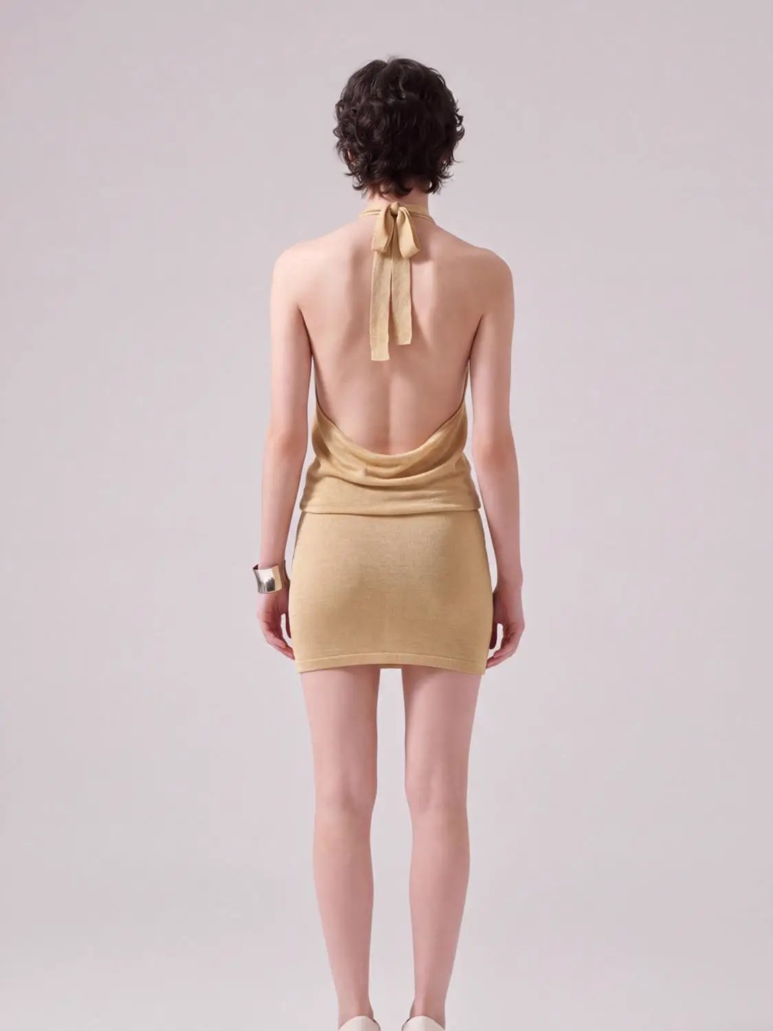 Metallic Knitted Halter Neck Sleeveless Top