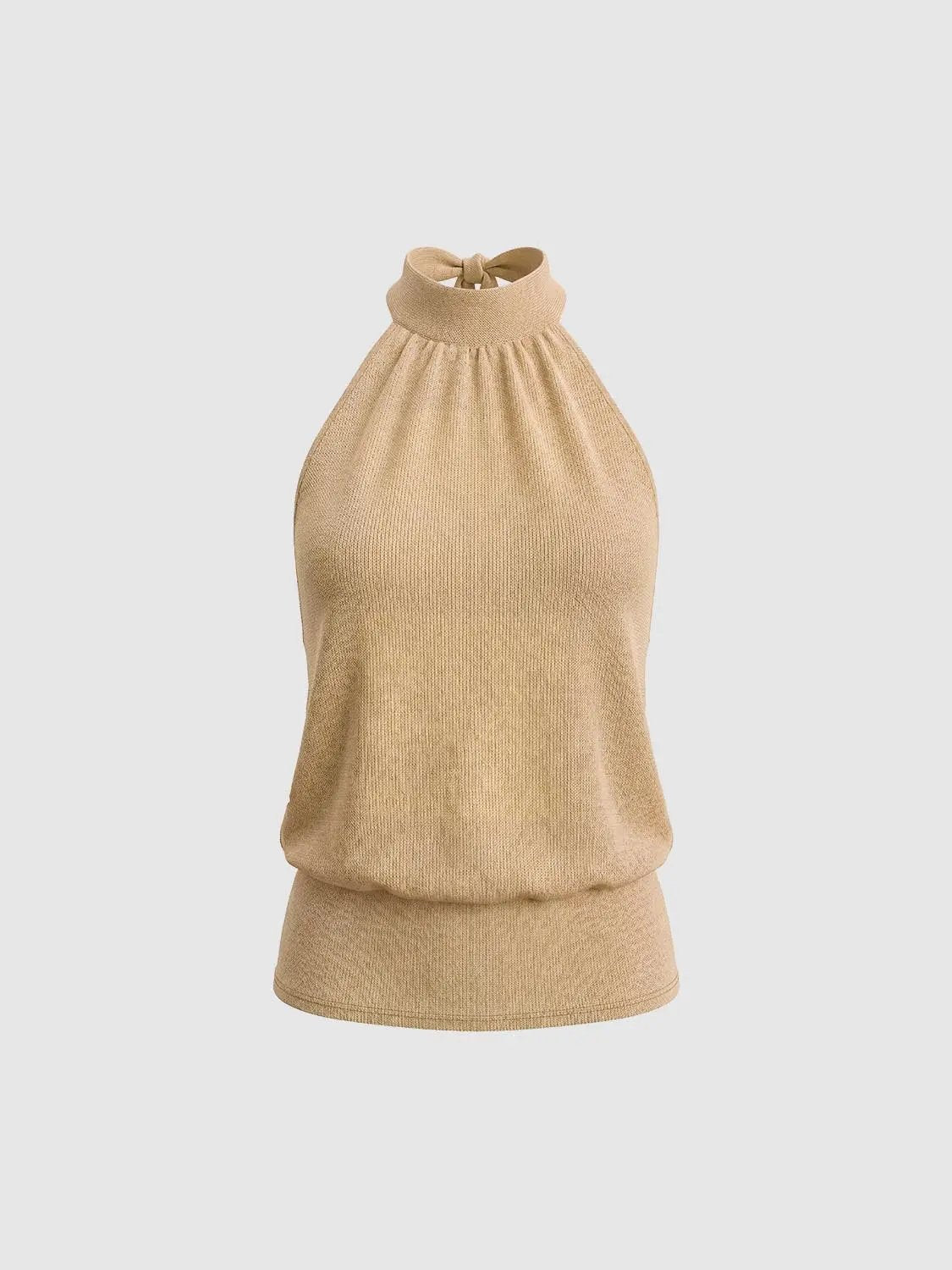 Metallic Knitted Halter Neck Sleeveless Top