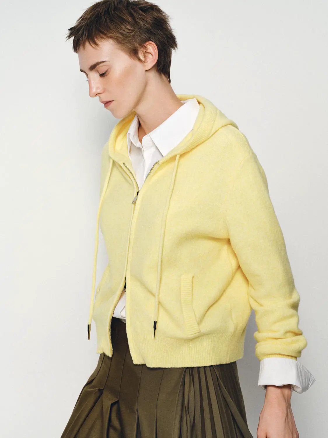 Textured Hooded Long Sleeve Zip Front Knit Jacket