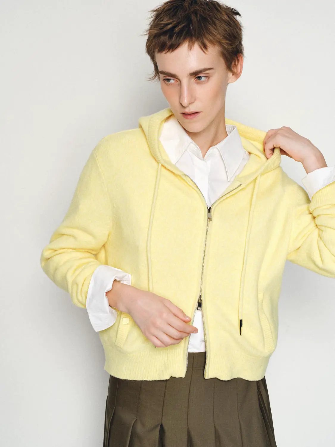 Textured Hooded Long Sleeve Zip Front Knit Jacket