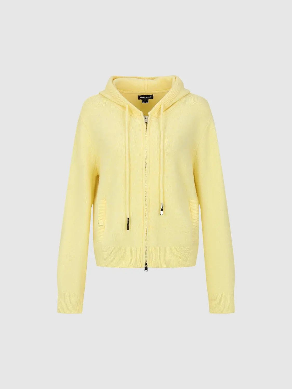 Textured Hooded Long Sleeve Zip Front Knit Jacket