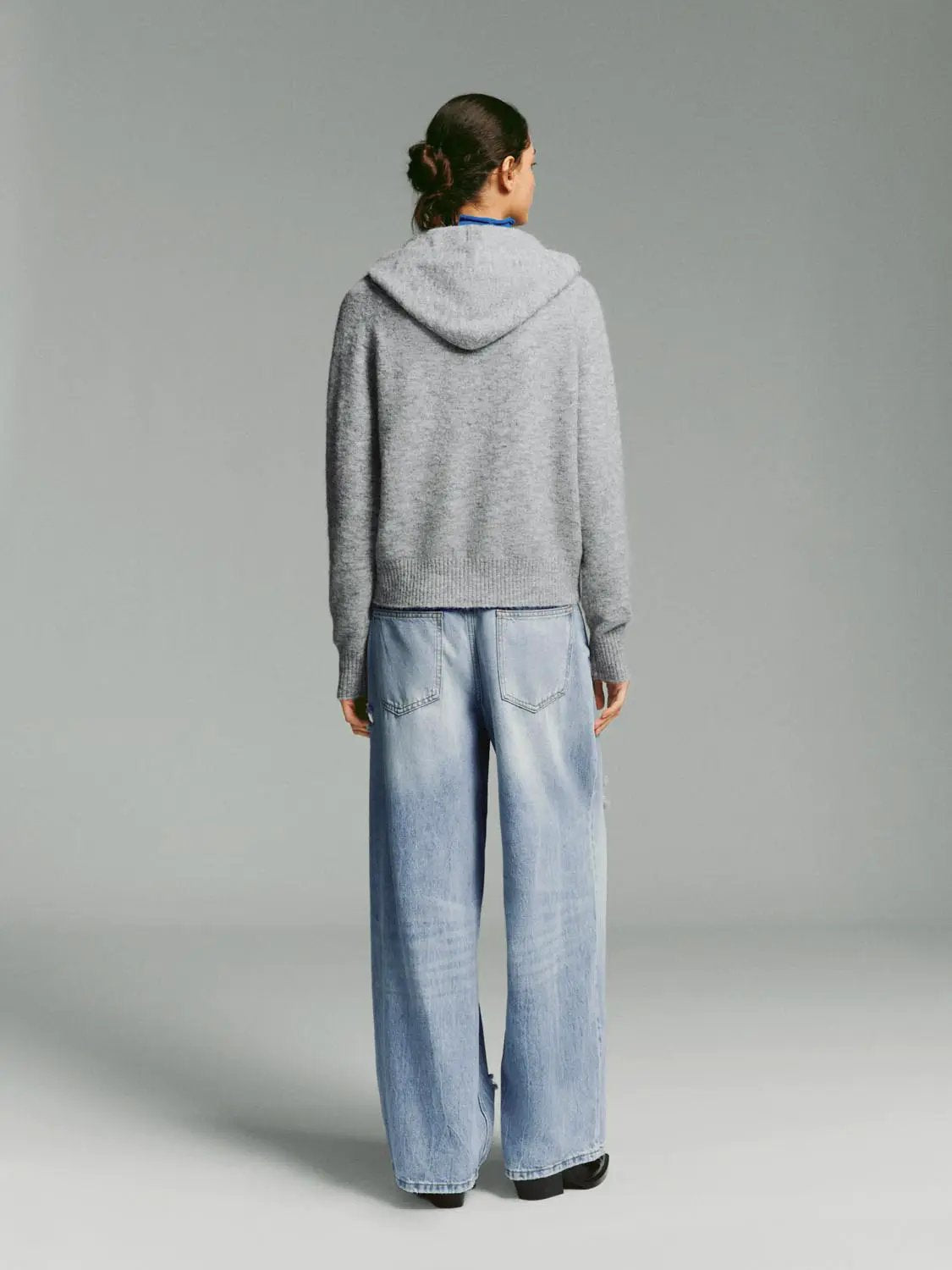 Heather Ribbed Zip-Front Hooded Long Sleeve Knit Jacket