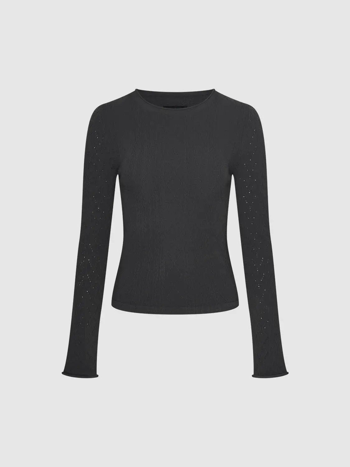 Textured Knit Fitted Crew Neck Long Sleeve T-Shirt