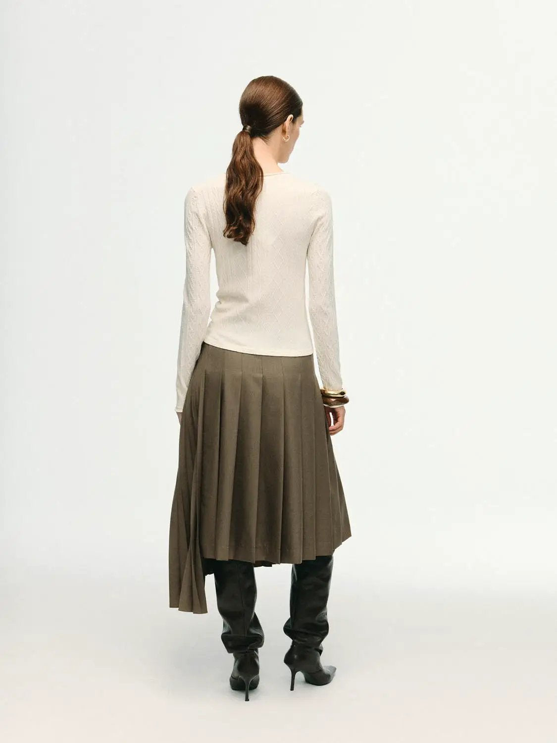 Textured Knit Fitted Crew Neck Long Sleeve T-Shirt