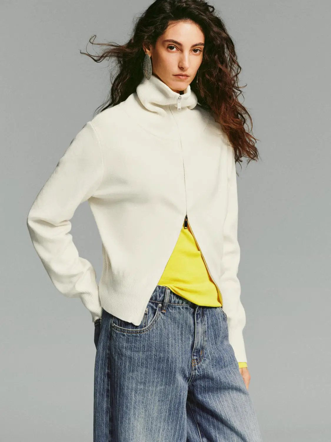 Ribbed Zip Front Fitted Mock Neck Long Sleeve Jacket