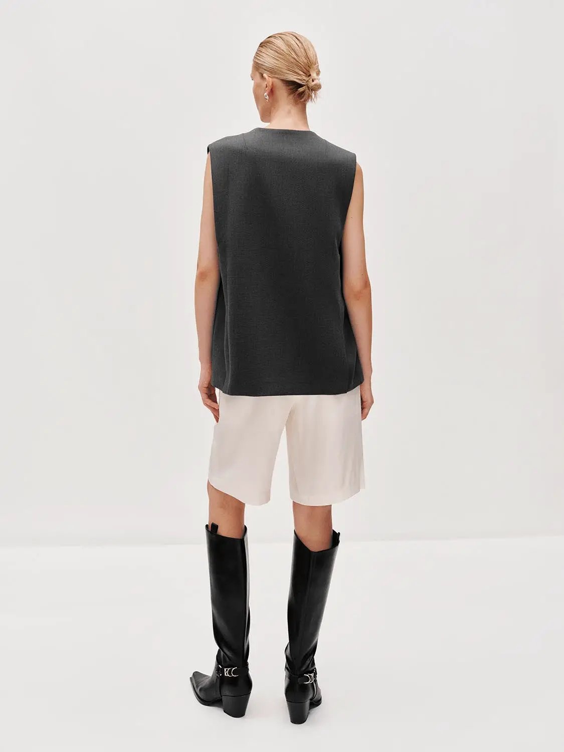 V Neck Single Button Flap Pocket Sleeveless Suit Vest