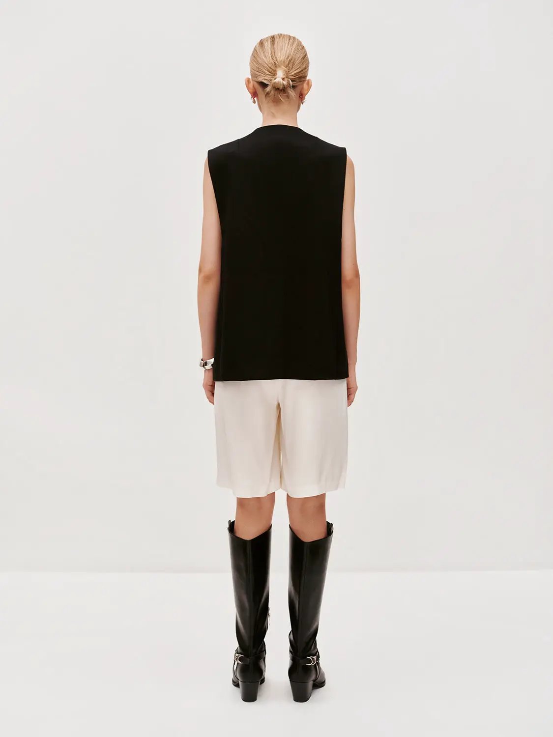 V Neck Single Button Flap Pocket Sleeveless Suit Vest