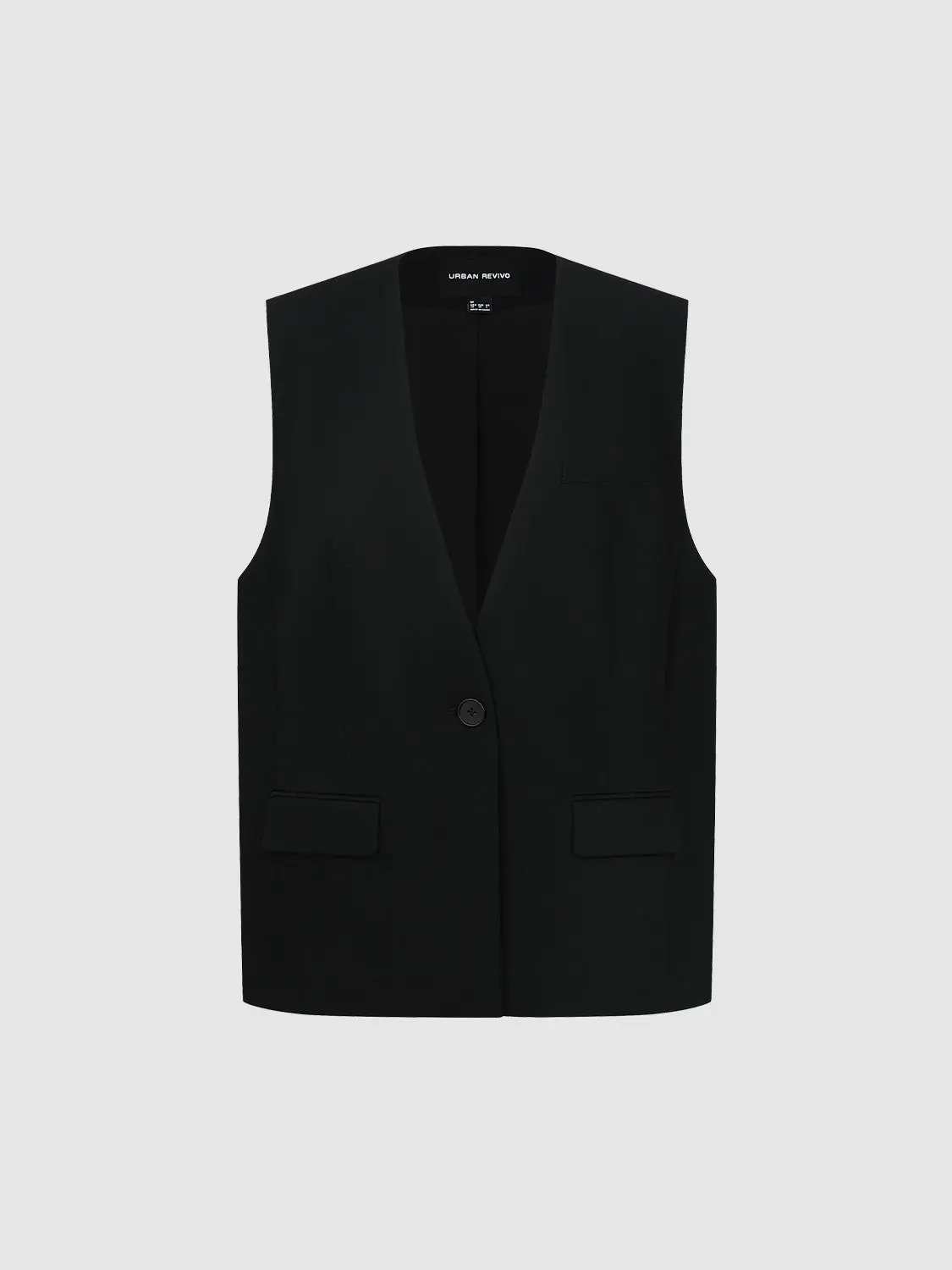V Neck Single Button Flap Pocket Sleeveless Suit Vest