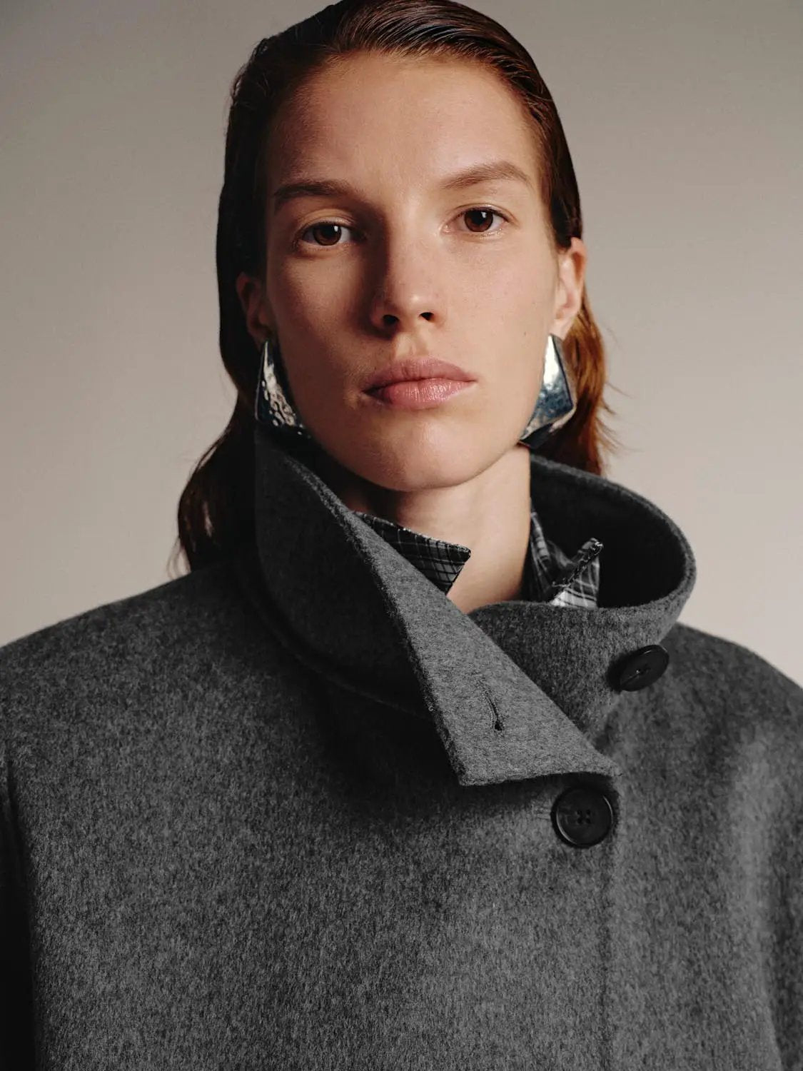 Asymmetric Button Cropped Stand Collar Drop Shoulder Jacket
