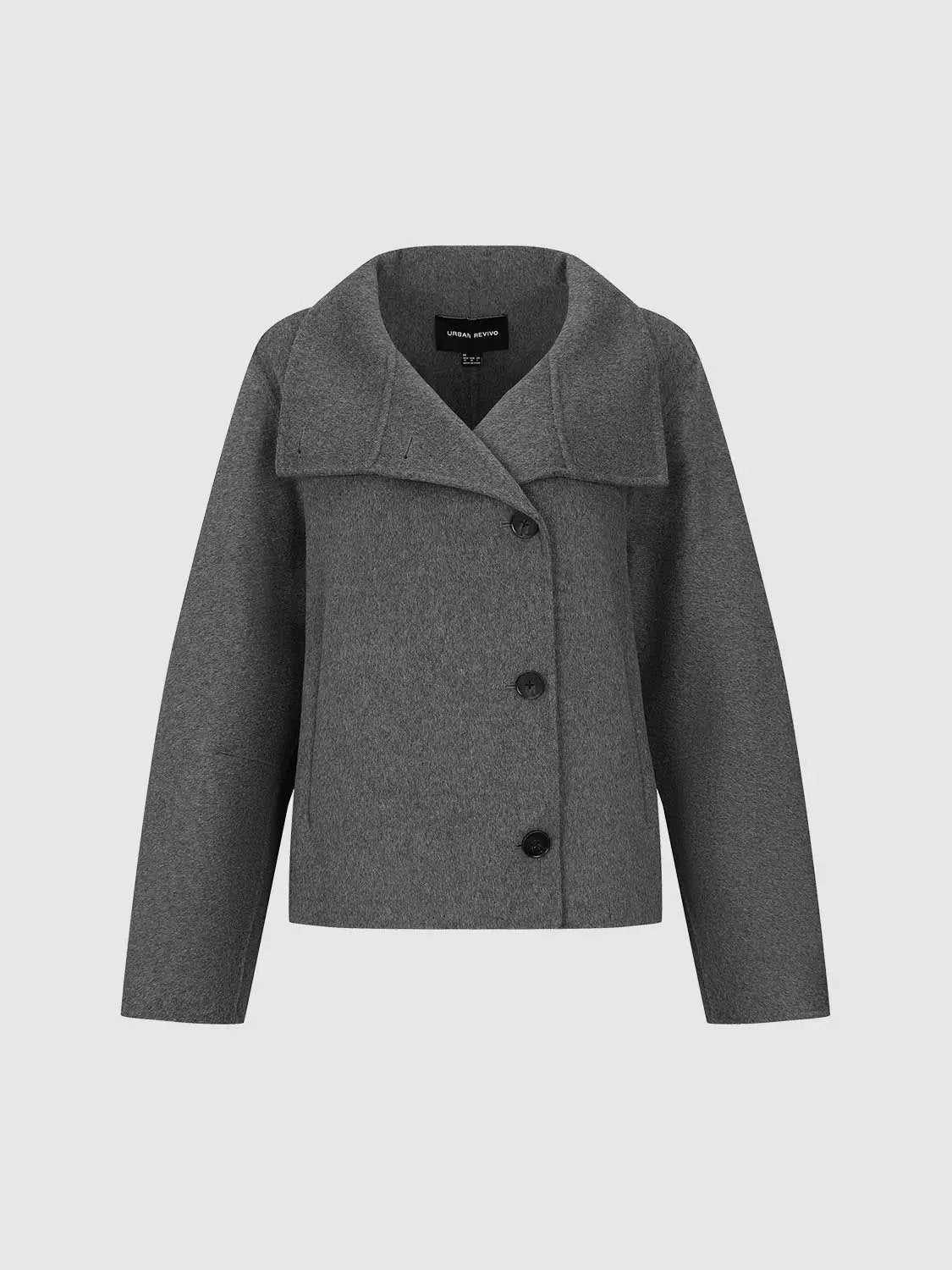 Asymmetric Button Cropped Stand Collar Drop Shoulder Jacket