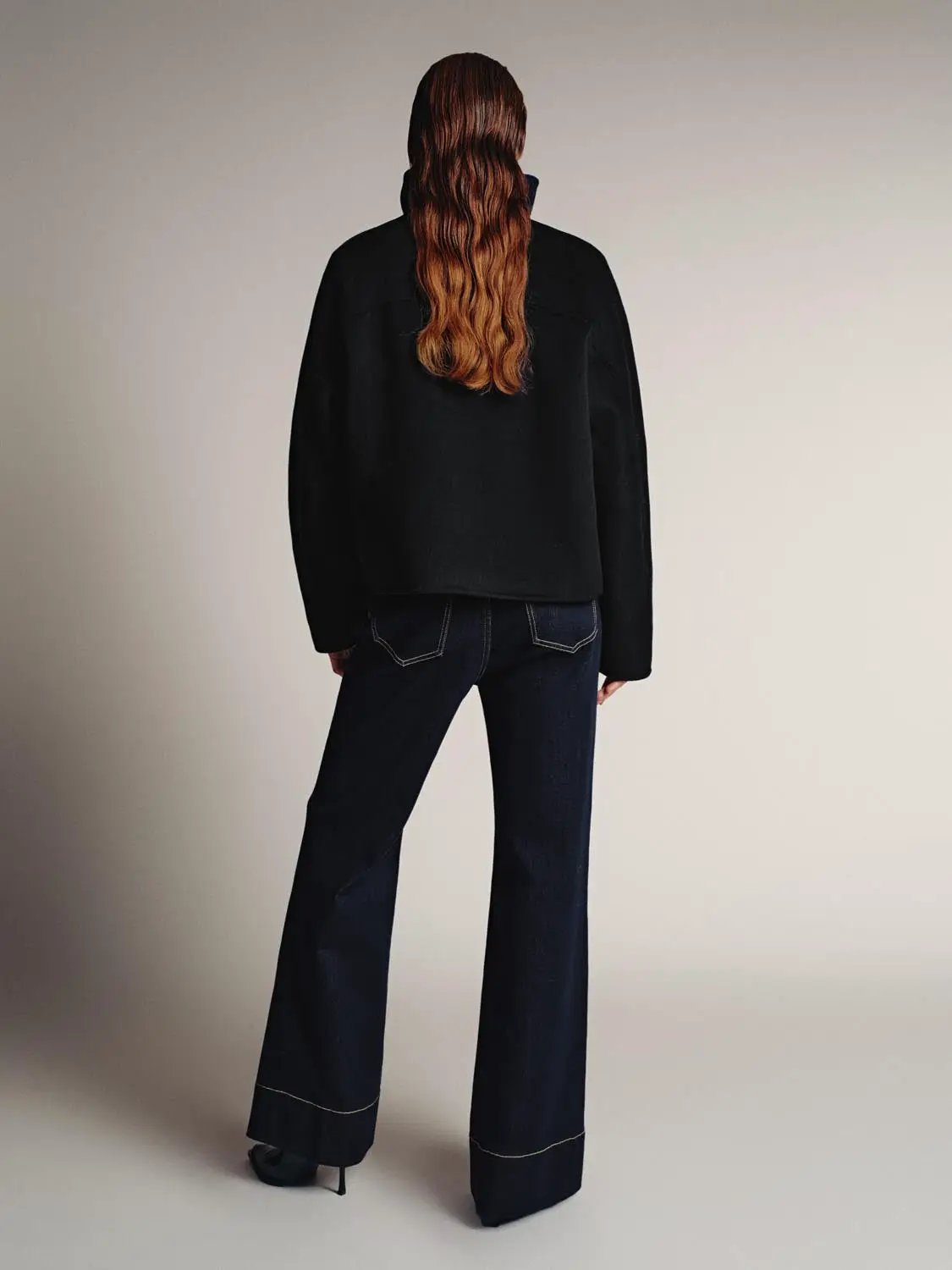 Asymmetric Button Cropped Stand Collar Drop Shoulder Jacket