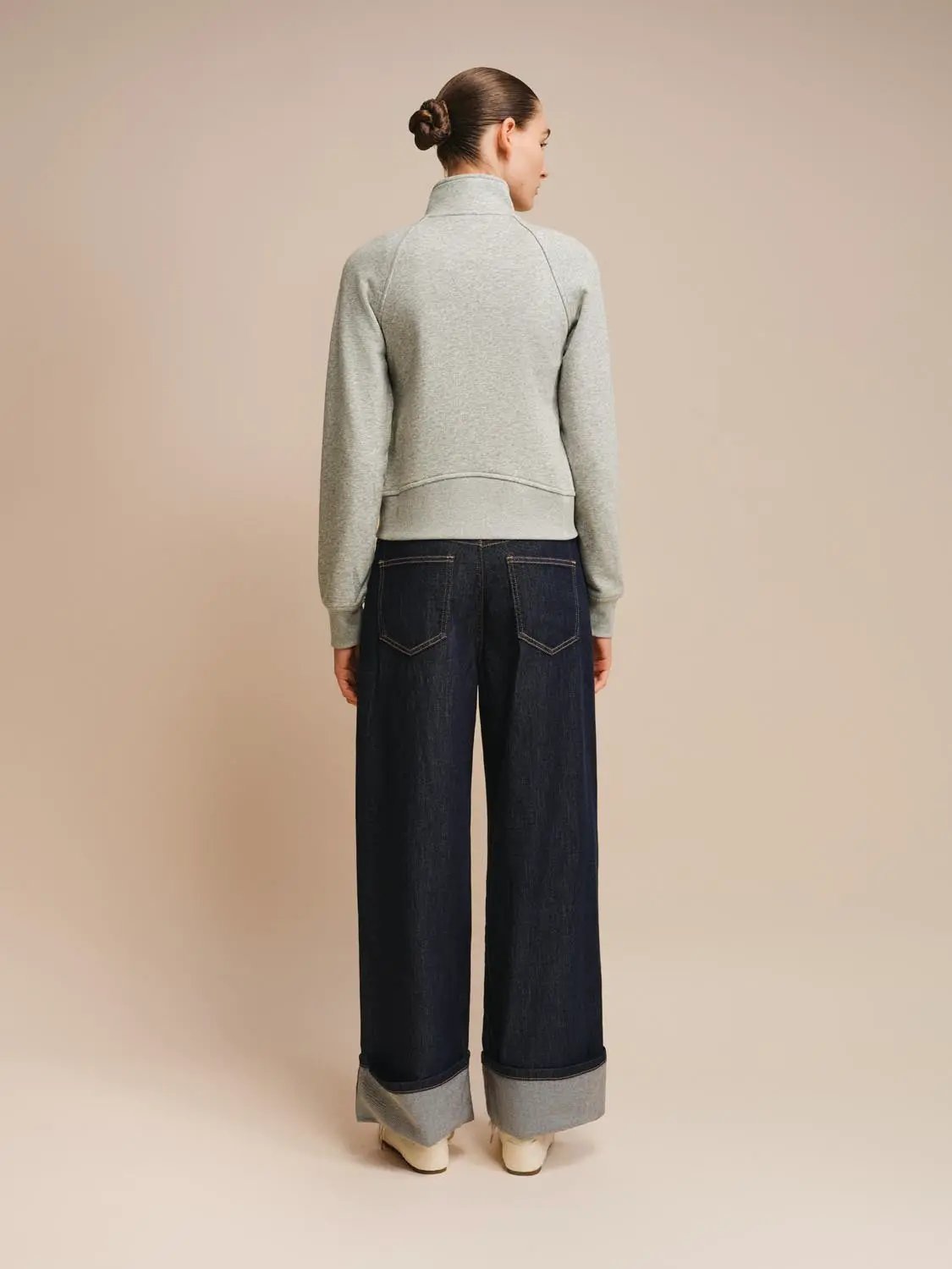 Long Sleeve Zip Front Stand Collar Cotton Blend Jacket
