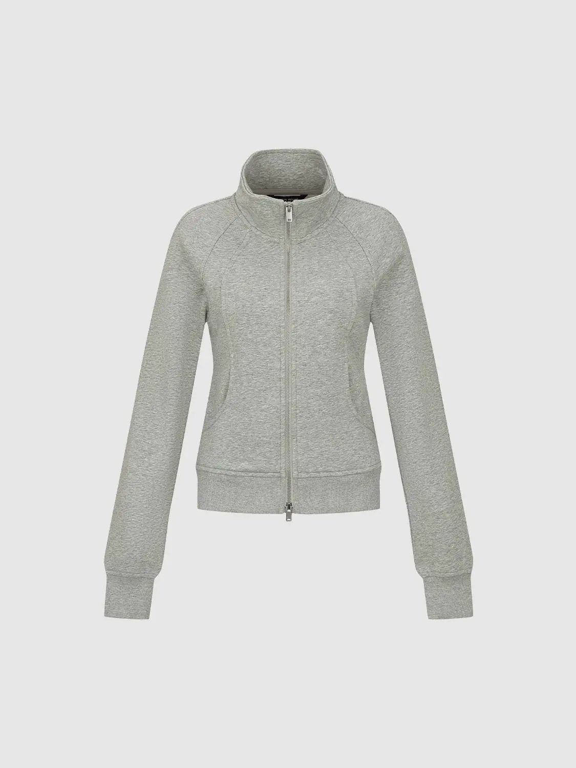 Long Sleeve Zip Front Stand Collar Cotton Blend Jacket