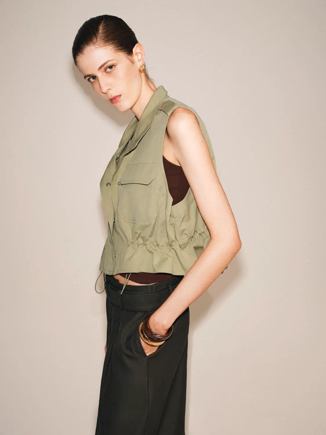 Ruffle Collar Cotton Tank Top