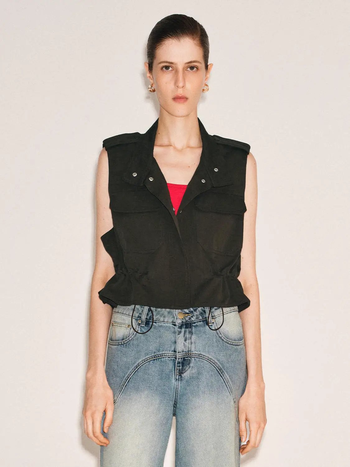 Ruffle Collar Cotton Tank Top