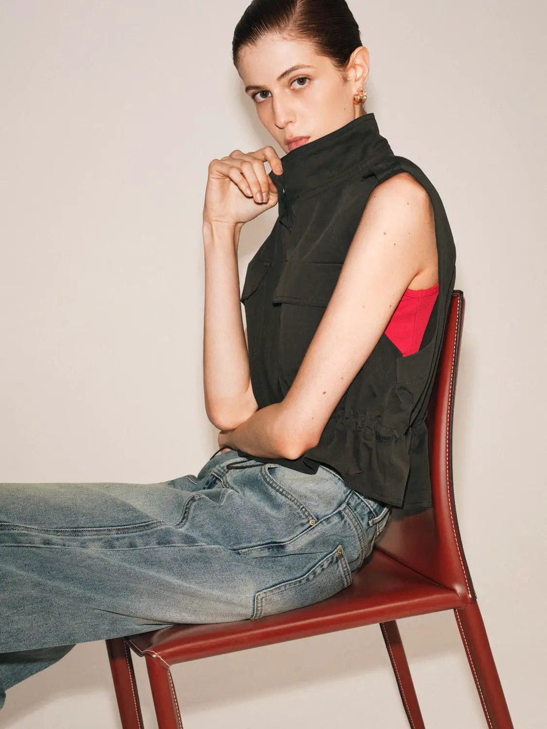Ruffle Collar Cotton Tank Top