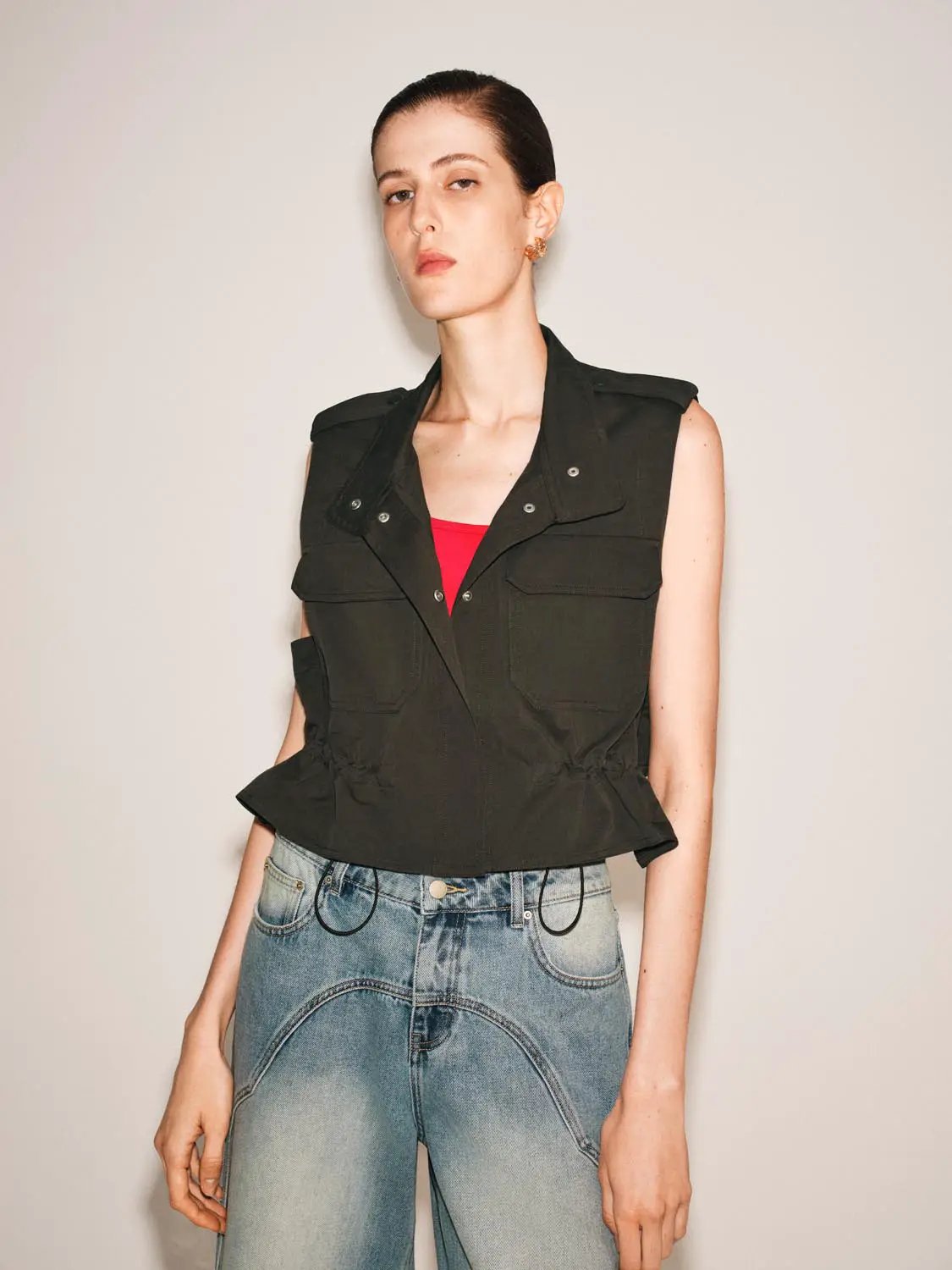 Ruffle Collar Cotton Tank Top