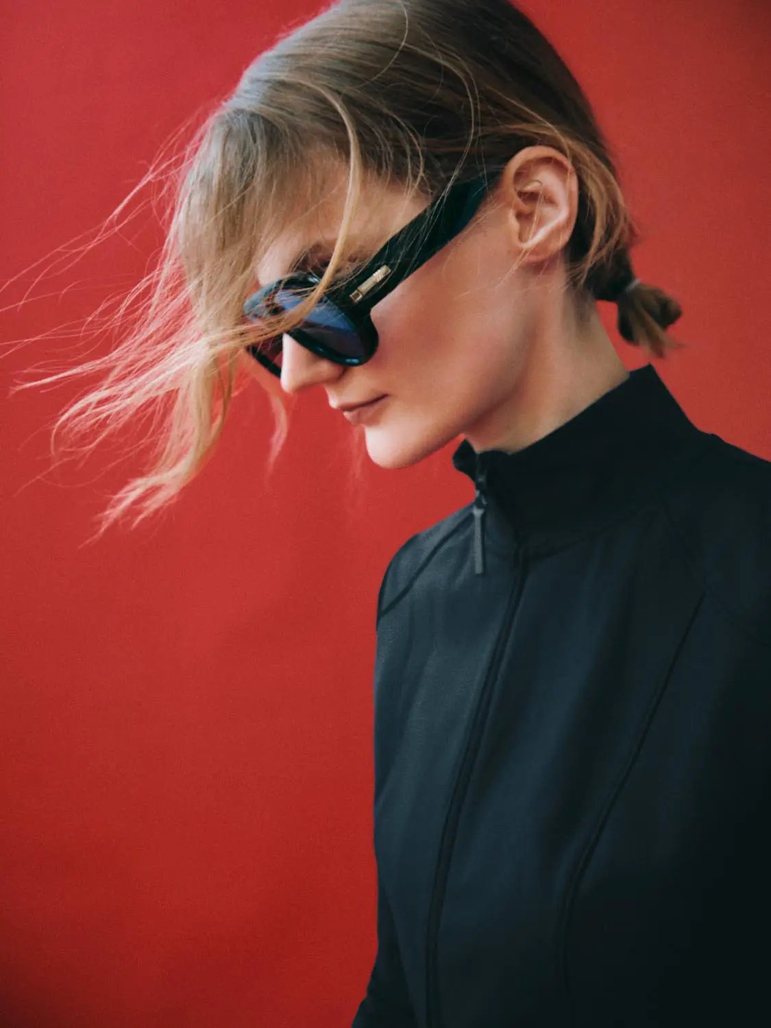 Mock Neck Zip Front Blouse