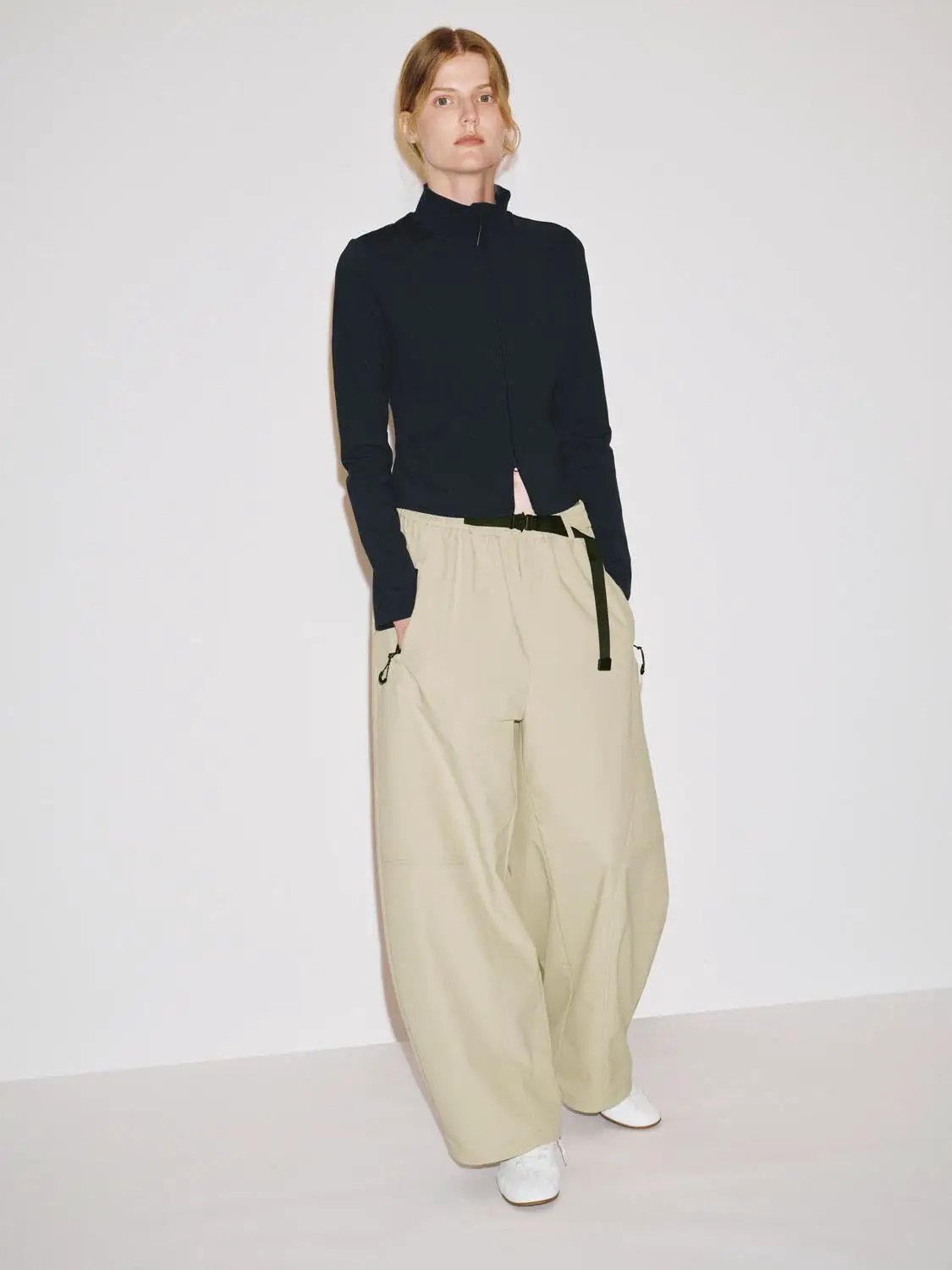 Mock Neck Zip Front Blouse