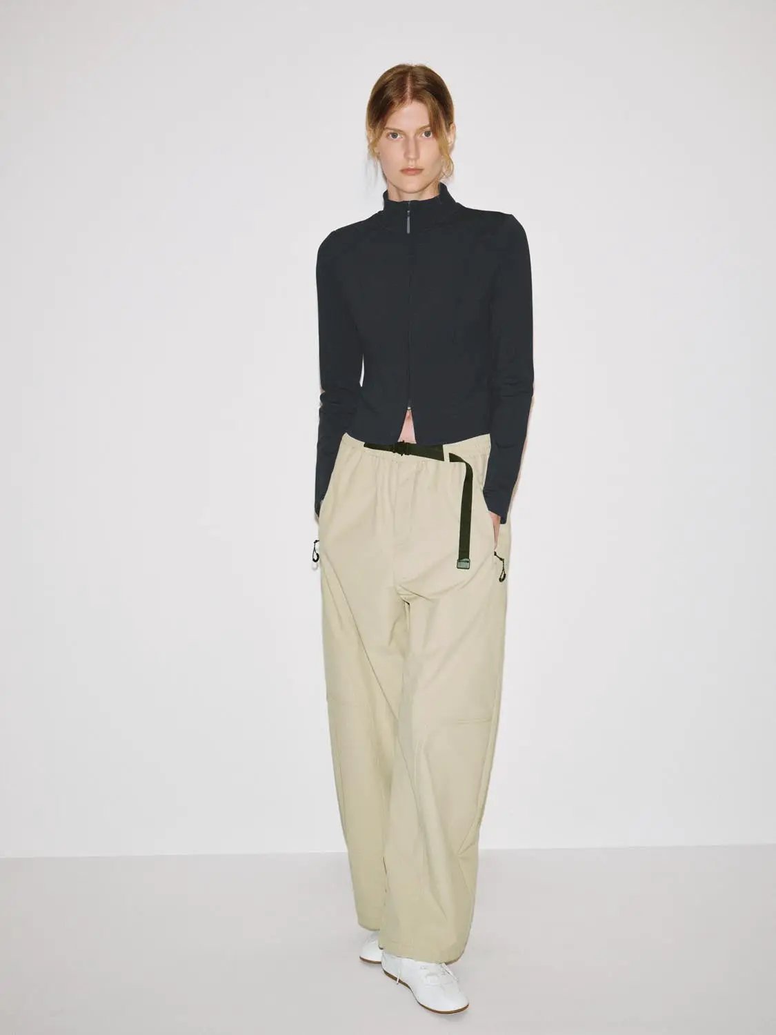 Mock Neck Zip Front Blouse