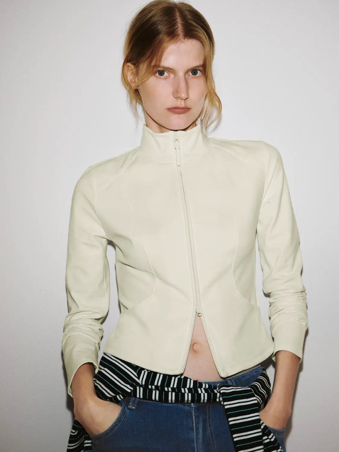 Mock Neck Zip Front Blouse