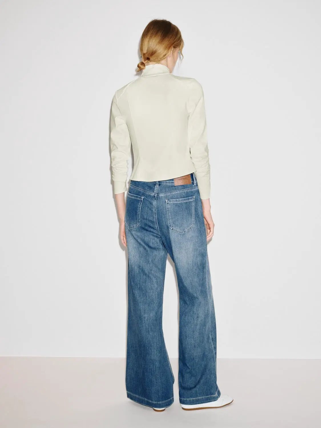 Mock Neck Zip Front Blouse